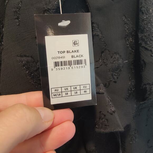 NWT Avenue Plus Sz 18 Black Ruffle Collar Floral Textured Shirt Long Sleeve - Picture 5 of 8